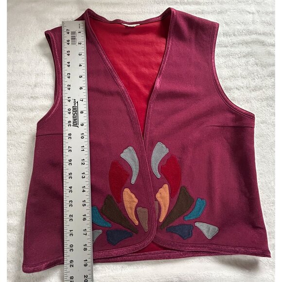 Vintage Womens Floral Embroidered Vest Pink Red Open Front Lightweight Japanese - Picture 6 of 6